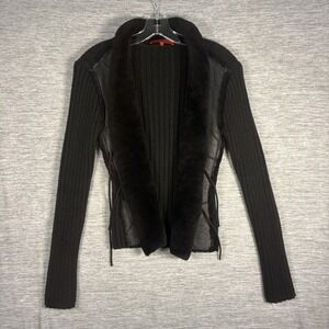 Vintage Donna By Hallhuber Real Leather Wool Jacket Lace Up Goth Coat EU 38 US S